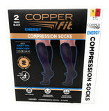Copper Fit Unisex Compression Sock, Choose Size and Pairs (2, Large/X-Large), Black