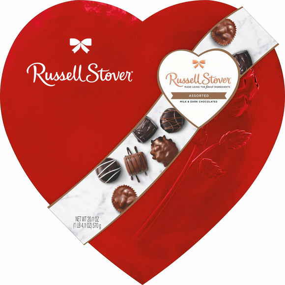 RUSSELL STOVER I LOVE YOU Red Foil Heart Assorted Milk & Dark Chocolate Gift Box, 20.1 oz. (35 pieces)
