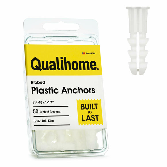Premium Quality Ribbed Plastic Drywall Wall Anchors (#14-16 x 1-1/4