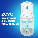 Zevo 2 Flying Insect Traps & 2 Cartridges - Plug In Fly Trap & Indoor Bug Catcher for Gnats, House & Fruit Flies - Mess-Free - Use in Any Room - Uses Blue & UV Light (2 Plug In Devices & 2 Cartridges)