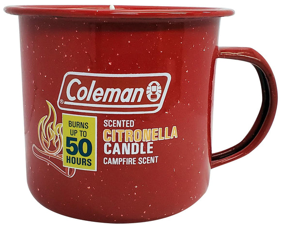 Coleman Repellents Tin Mug Outdoor Citronella Candle | Rustic Outdoor Camping Candle with Campfire Scent, Red (top is missing)