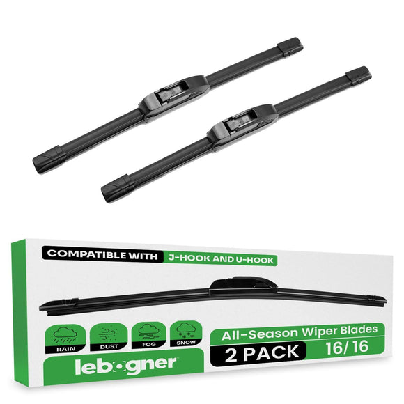 lebogner Wiper Blades 16 Inch + 16 Inch Pack of 2 All-Seasons Automotive Replacement Windshield Wiper Blades For My Car, Stable And Quiet Silicone Beam Blade Compatible With U/J Hook, Easy To Install