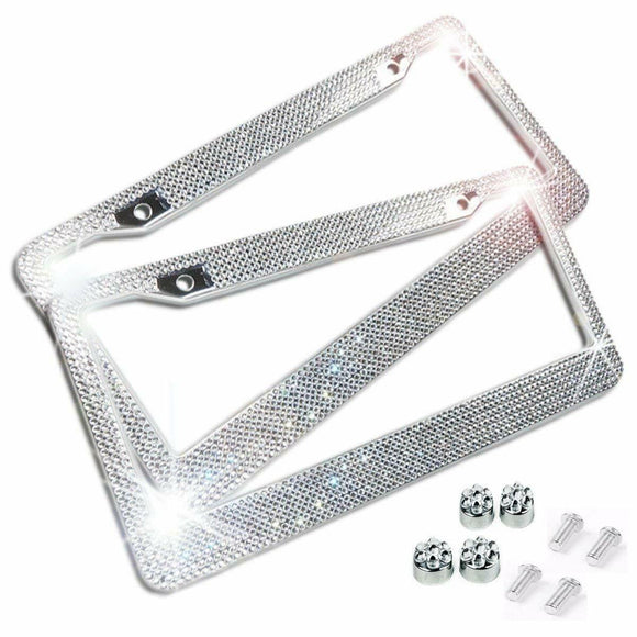 BLVD-LPF OBEY YOUR LUXURY Clear/White Crystal Rhinestone License Plate ABS Chrome Frame with Crystal Screw Caps - Set of 2 Frames