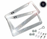 BLVD-LPF OBEY YOUR LUXURY Clear/White Crystal Rhinestone License Plate ABS Chrome Frame with Crystal Screw Caps - Set of 2 Frames