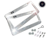 BLVD-LPF OBEY YOUR LUXURY Clear/White Crystal Rhinestone License Plate ABS Chrome Frame with Crystal Screw Caps - Set of 2 Frames