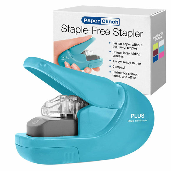 Plus Paper Clinch Compact Staple Free Staple Blue Turquoise