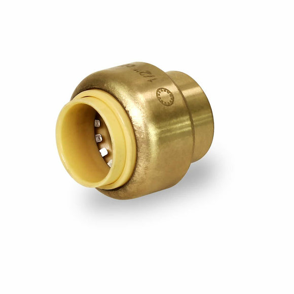 MIDLINE VALVE VQTF34 Plug End Cap Pipe Fitting Push to Connect Pex Copper, CPVC, 1/2'', Brass