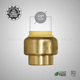 MIDLINE VALVE VQTF34 Plug End Cap Pipe Fitting Push to Connect Pex Copper, CPVC, 1/2'', Brass
