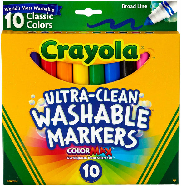 Crayola CRY58-7851 Ct Ultraclean Broad Line Washable Markers, Color Max, 10 Count (Pack of 1), Multicolor