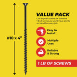 Qualihome #10 Coarse Thread Sharp Point Drywall Screw with Phillips Drive #2 Bugle Head, 1 Lb/Pound, Black, Ideal Screw for Drywall Sheetrock, Wood and More (4 Inch)
