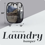 Handy Laundry Collapsible Mesh Pop Up Hamper with Wide Opening and Side Pocket – Breathable, Sturdy, Foldable, and Space-Saving Design for Clothes and Storage. (Black)