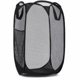 Handy Laundry Collapsible Mesh Pop Up Hamper with Wide Opening and Side Pocket – Breathable, Sturdy, Foldable, and Space-Saving Design for Clothes and Storage. (Black)