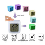 FveBzem Digital Alarm Clock for Bedroom, 3 Inch Cubic Clock with Snooze, 7 Color Nightlight, Date Display, Temperature Detect, 12/24H, Battery Operated, Easy to Set, Digital Calendar Alarm Clock