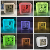 FveBzem Digital Alarm Clock for Bedroom, 3 Inch Cubic Clock with Snooze, 7 Color Nightlight, Date Display, Temperature Detect, 12/24H, Battery Operated, Easy to Set, Digital Calendar Alarm Clock