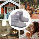 Longbay Women's Warm Chenille Knit Bootie Slippers Memory Foam Comfy Suede Fluffy Faux Fur Memory Foam Boots House Shoes (Large / 9-10, Gray)