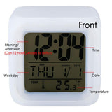 FveBzem Digital Alarm Clock for Bedroom, 3 Inch Cubic Clock with Snooze, 7 Color Nightlight, Date Display, Temperature Detect, 12/24H, Battery Operated, Easy to Set, Digital Calendar Alarm Clock