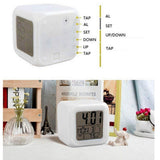 FveBzem Digital Alarm Clock for Bedroom, 3 Inch Cubic Clock with Snooze, 7 Color Nightlight, Date Display, Temperature Detect, 12/24H, Battery Operated, Easy to Set, Digital Calendar Alarm Clock