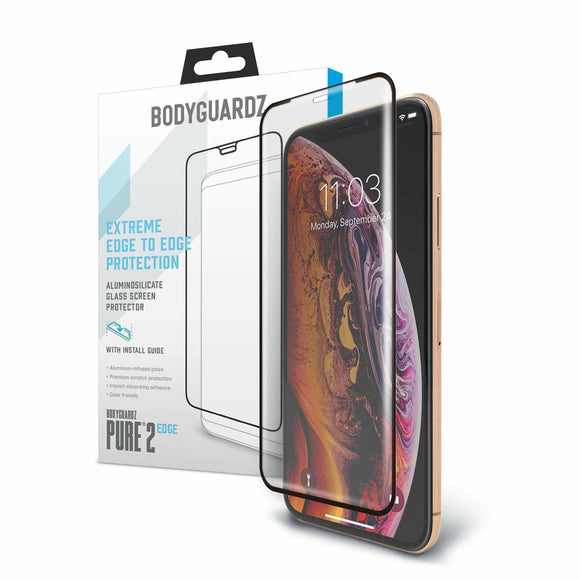 BodyGuardz - Pure 2 Edge Glass Screen Protector for Apple iPhone Xs Max, Ultra-Thin Edge-to-Edge Tempered Glass Screen Protection for Apple iPhone Xs Max - CASE Friendly
