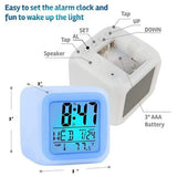 FveBzem Digital Alarm Clock for Bedroom, 3 Inch Cubic Clock with Snooze, 7 Color Nightlight, Date Display, Temperature Detect, 12/24H, Battery Operated, Easy to Set, Digital Calendar Alarm Clock