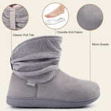 Longbay Women's Warm Chenille Knit Bootie Slippers Memory Foam Comfy Suede Fluffy Faux Fur Memory Foam Boots House Shoes (Large / 9-10, Gray)