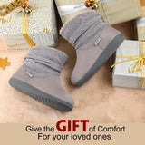 Longbay Women's Warm Chenille Knit Bootie Slippers Memory Foam Comfy Suede Fluffy Faux Fur Memory Foam Boots House Shoes (Large / 9-10, Gray)