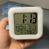 FveBzem Digital Alarm Clock for Bedroom, 3 Inch Cubic Clock with Snooze, 7 Color Nightlight, Date Display, Temperature Detect, 12/24H, Battery Operated, Easy to Set, Digital Calendar Alarm Clock