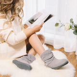 Longbay Women's Warm Chenille Knit Bootie Slippers Memory Foam Comfy Suede Fluffy Faux Fur Memory Foam Boots House Shoes (Large / 9-10, Gray)