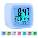 FveBzem Digital Alarm Clock for Bedroom, 3 Inch Cubic Clock with Snooze, 7 Color Nightlight, Date Display, Temperature Detect, 12/24H, Battery Operated, Easy to Set, Digital Calendar Alarm Clock