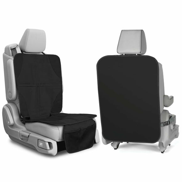 lebogner Car Seat Protector + X-Large Kick Mat Auto Seat Back Protector, Under Car Seat Seat Cover + Waterproof Back Seat Liner Kick Guard Seat Saver Protects Leather and Upholstery Seats