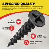Qualihome #6 Coarse Thread Sharp Point Drywall Screw with Phillips Drive #2 Bugle Head, 1 Lb/Pound, Black, Ideal Screw for Drywall Sheetrock, Wood and More, 1 Inch, 325 Pack