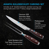 Messermeister Avanta Forged Kullenschliff Carving Set - Includes 8” Carving & Slicing Knife + 7” Fork - German X50 Stainless Steel - Pakkawood Handle - Rust Resistant & Easy to Maintain
