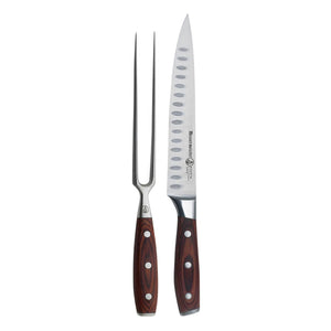 Messermeister Avanta Forged Kullenschliff Carving Set - Includes 8” Carving & Slicing Knife + 7” Fork - German X50 Stainless Steel - Pakkawood Handle - Rust Resistant & Easy to Maintain