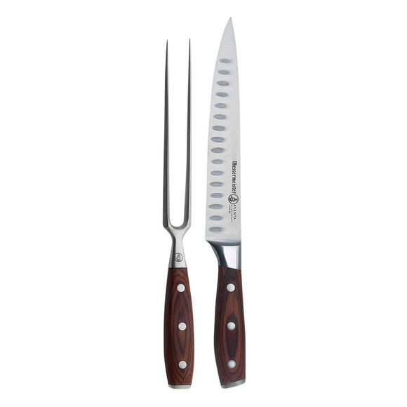 Messermeister Avanta Forged Kullenschliff Carving Set - Includes 8” Carving & Slicing Knife + 7” Fork - German X50 Stainless Steel - Pakkawood Handle - Rust Resistant & Easy to Maintain