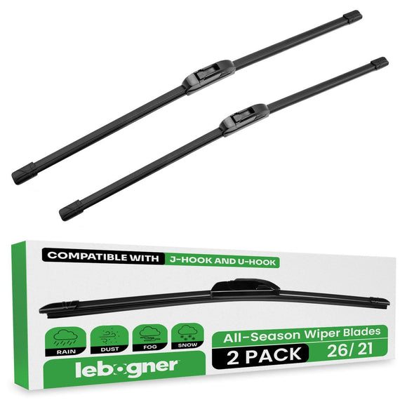 lebogner Wiper Blades 26 Inch + 21 Inch Pack of 2 All-Seasons Automotive Replacement Windshield Wiper Blades For My Car, Stable And Quiet Silicone Beam Blade Compatible With U/J Hook, Easy To Install