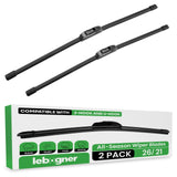 lebogner Wiper Blades 26 Inch + 21 Inch Pack of 2 All-Seasons Automotive Replacement Windshield Wiper Blades For My Car, Stable And Quiet Silicone Beam Blade Compatible With U/J Hook, Easy To Install