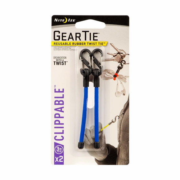 Nite Ize Gear Tie Zipper Pull, The Original Gear Tie Plus S-Biner Clip, Perfect Zipper Pull, 3-Inch, Blue, 2 Pack