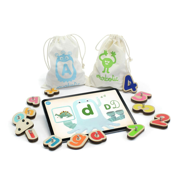 Marbotic - Sensory Kit for iPad - Wooden Interactive Lowercase Letters and Numbers for Learning to Read & Maths -Ages from 2 to 5- Used in Kindergartens