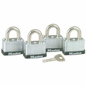 Master Lock 3009D Keyed-Alike Warded Padlock, Steel, 1-1/2-inch Wide Body, 4-Pack, 2-Keys Included , Silver