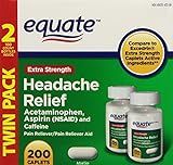 Equate Extra Strength Headache Relief Caplets  250 mg  100 Count  Twin Pack