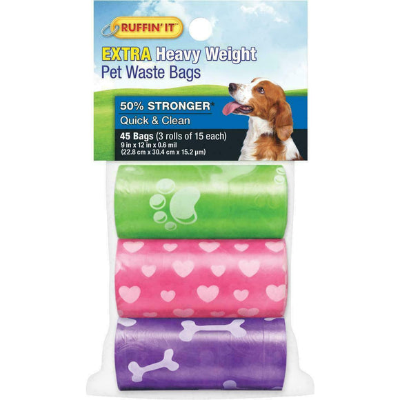 Ruffin' it 9.5 In. W. x 13.5 In. H. Multi-Color Pet Waste Bag (45-Pack)