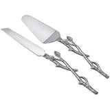 Elegant Rustic Cake Server and Knife Set with Beautiful Leaf Design, Ideal Cake Cutting Set For Wedding Party's and Elegant Events, 2 Piece Silver Twig Pie Server Set…