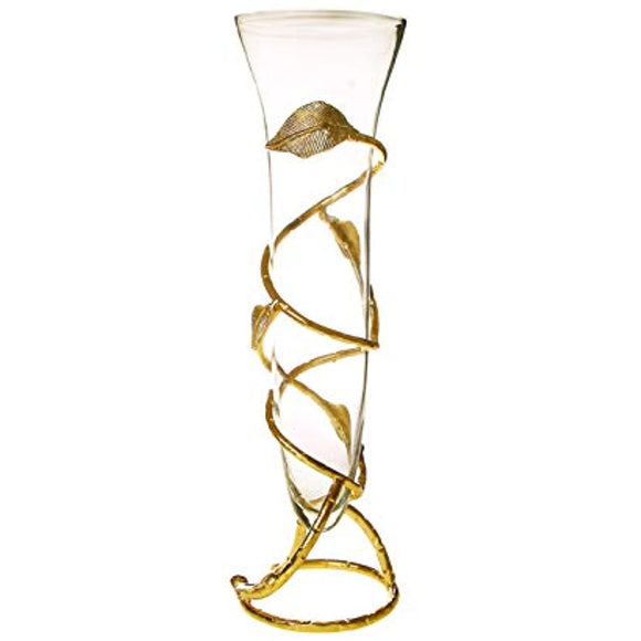 Classic Touch Decor Glass Vase with Gold Leaf Design