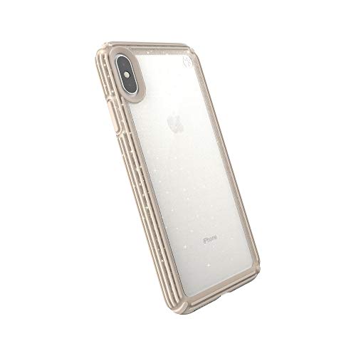 Speck Products Presidio V-Grip iPhone Xs Max Case, Clear with Gold Glitter/Calfskin Brown (120255-7730)