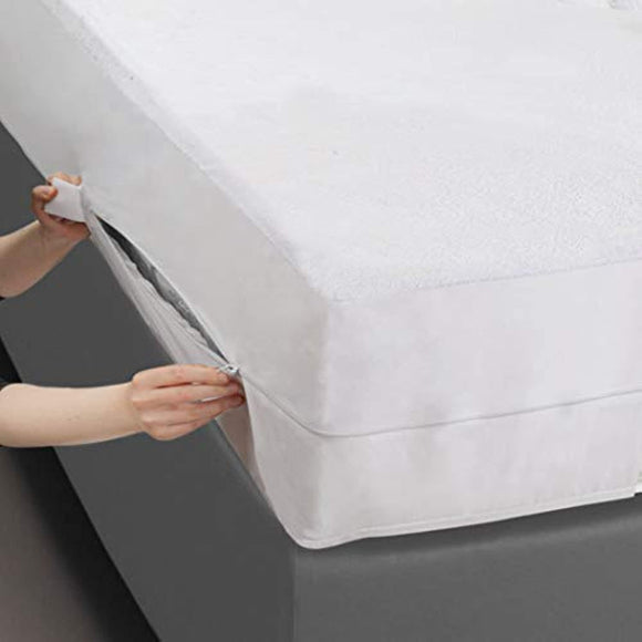 Zippered Mattress Encasement - Waterproof, Breathable, Noiseless, Machine Washable, Soft Terry Top for Comfortable Night Sleep. (Queen)