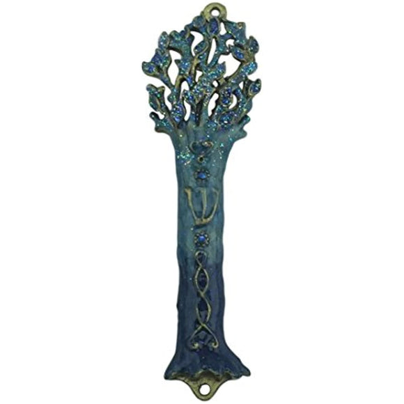 Welforth Blue/Turquoise Tree of Life Mezuzah W/Lt. Blue STO
