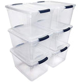 Rubbermaid Cleverstore Clear 30 QT Pack of 6 Stackable Plastic Storage Containers with Durable Latching Clear Lids