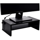 Monitor Stand - Two Tier Wood Desk Shelf for Monitor, Printer or Desktop Computer. Cable Management, Phone Slot and Removable Shelf for Organizing Office Accessories. (Black)