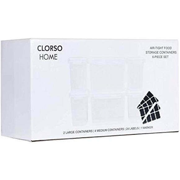 Large Airtight Food Storage Containers 3.6L / 122oz, 1.6L / 54oz, Clorso 6 Pieces BPA Free Plastic Food Storage Containers for Sugar, Flour, Baking Supplies, with 24 Labels, Black