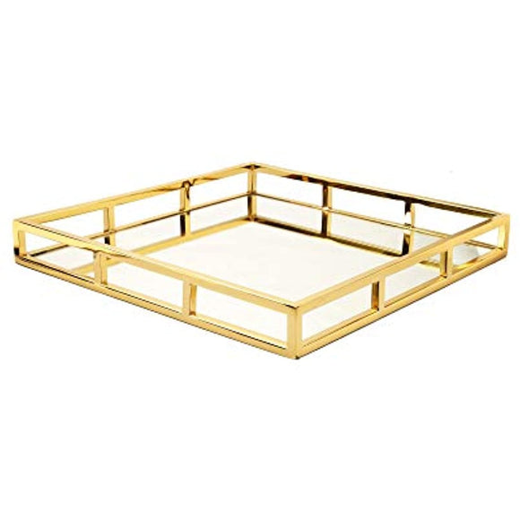 Classic Touch Decor Square Mirror Tray - Gold - 15.75
