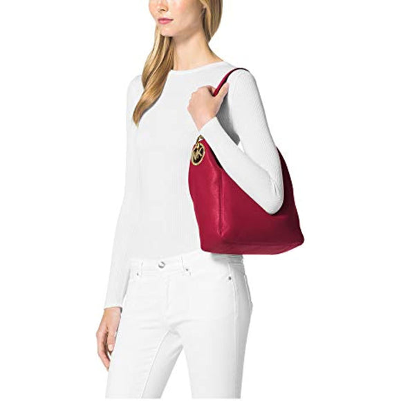 Michael Kors Fulton Medium Leather Shoulder Bag- Vanilla